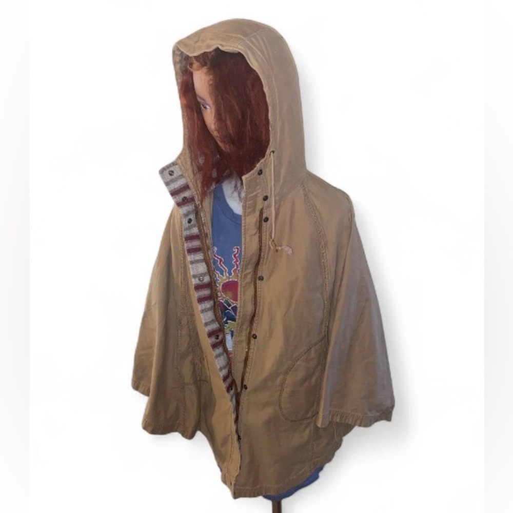 Imagine greenwood 100% cotton and wool full zip button down poncho